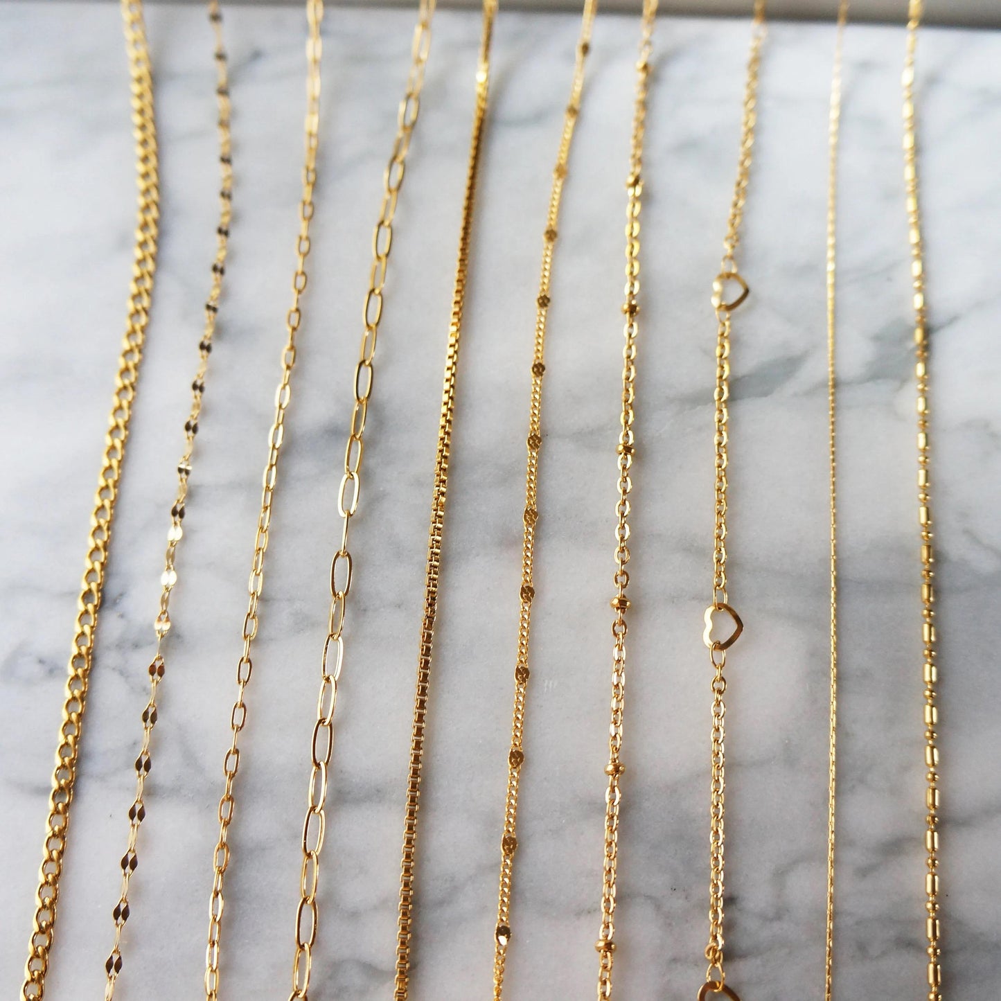 18Kt Gold Plated Chains Dainty Snake Chain Curb Chain Box Chain Paperclip Chain Choker Layering Chains Water Resistant Chains for Women