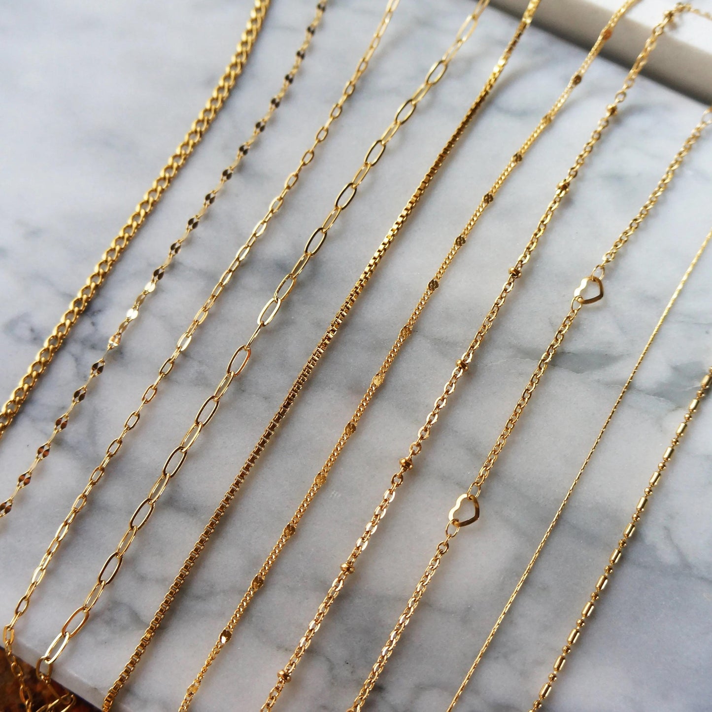 18Kt Gold Plated Chains Dainty Snake Chain Curb Chain Box Chain Paperclip Chain Choker Layering Chains Water Resistant Chains for Women