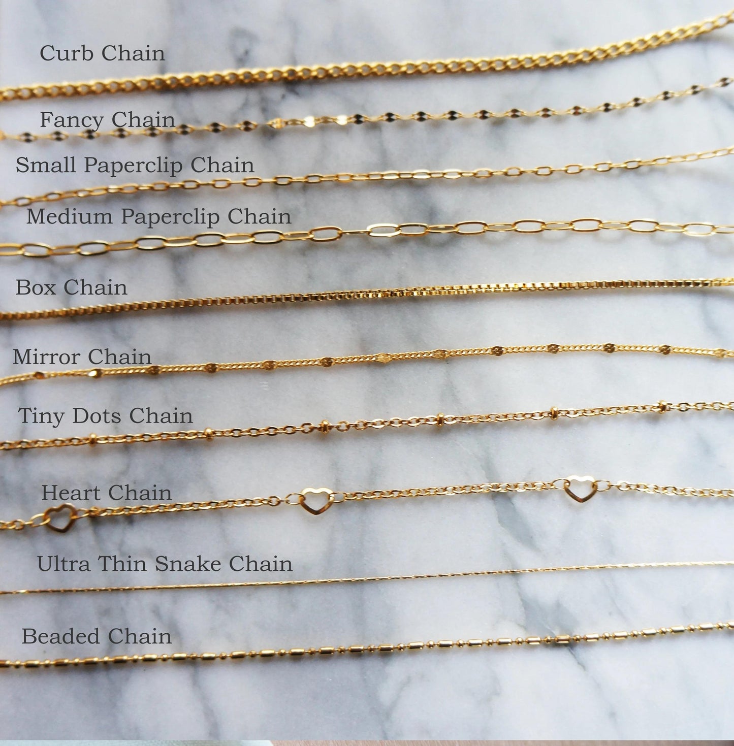 18Kt Gold Plated Chains Dainty Snake Chain Curb Chain Box Chain Paperclip Chain Choker Layering Chains Water Resistant Chains for Women