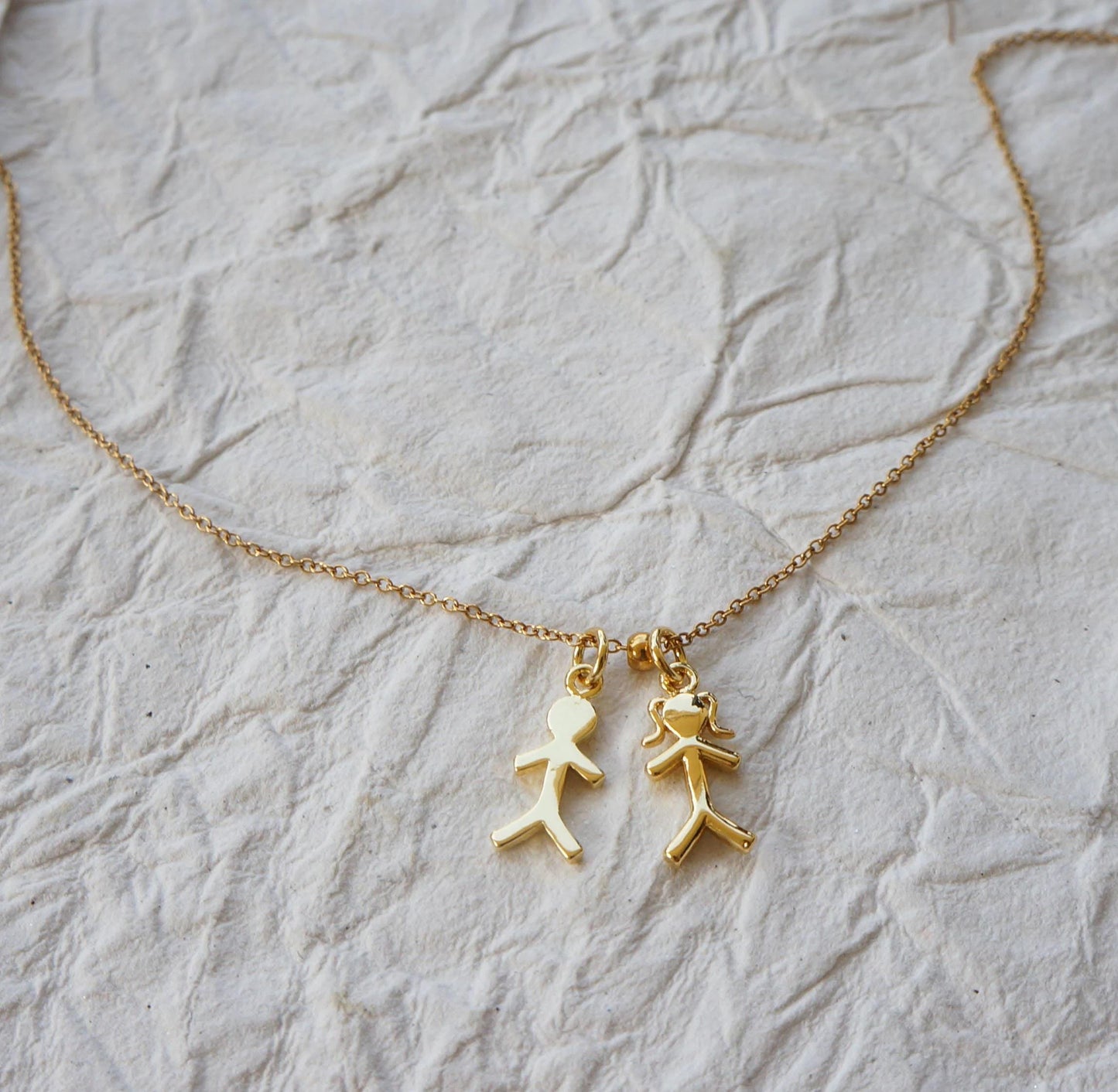Tiny Boy Girl Gold Charm Necklace Jewelry for Mom Family Necklace Mother Gift Grandma Necklace Little People Charm Necklace