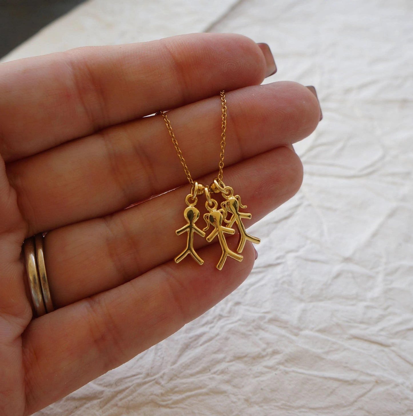 Tiny Boy Girl Gold Charm Necklace Jewelry for Mom Family Necklace Mother Gift Grandma Necklace Little People Charm Necklace
