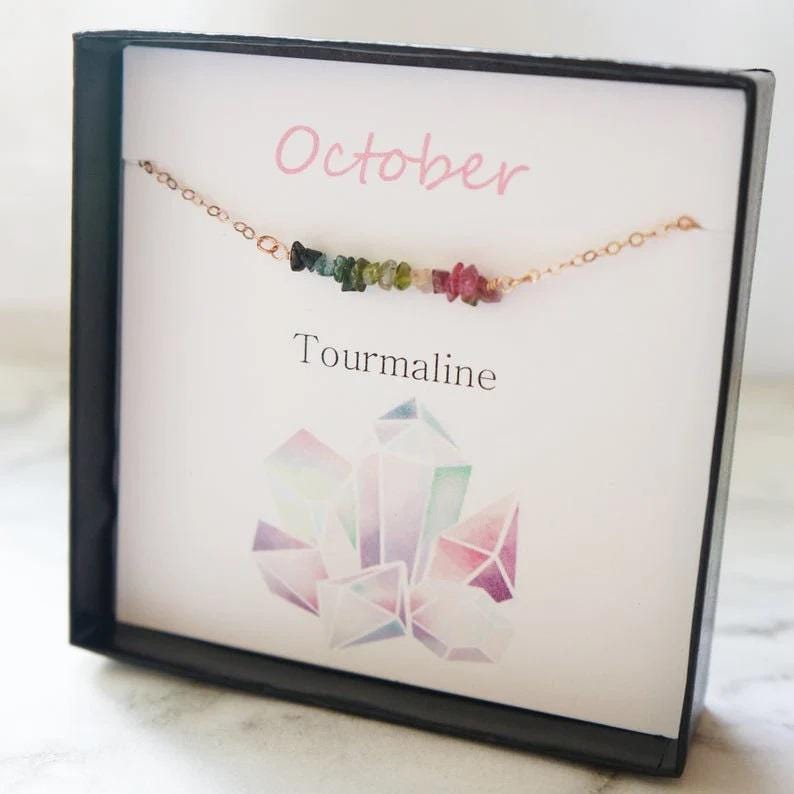 October Birthstone Necklace Tourmaline Necklace Multi Color Tourmaline Delicate Necklace Natural Raw Gemstone Gift for Women Mother Necklace