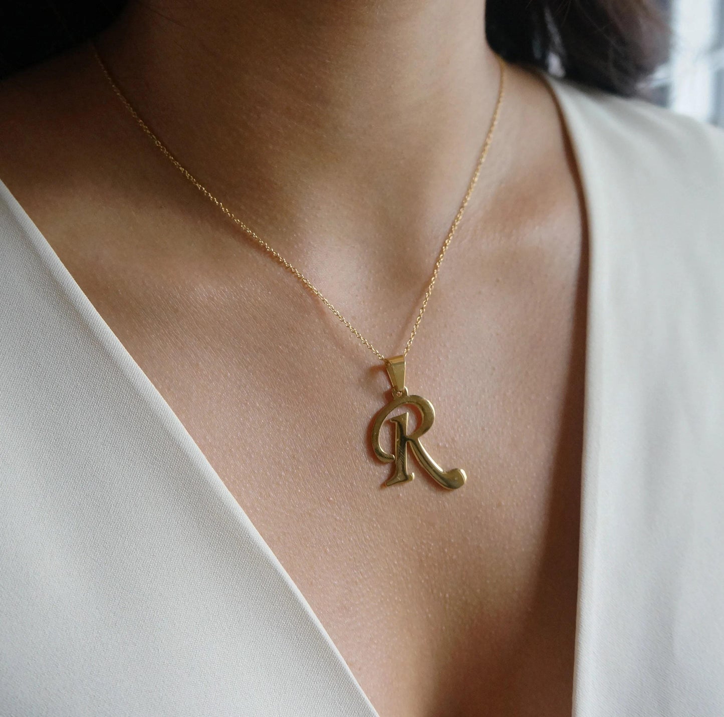 Letter Pendant Gold Necklace, Custom Initial Jewelry, Personalized Large Charm, Statement Necklace Gift for Her