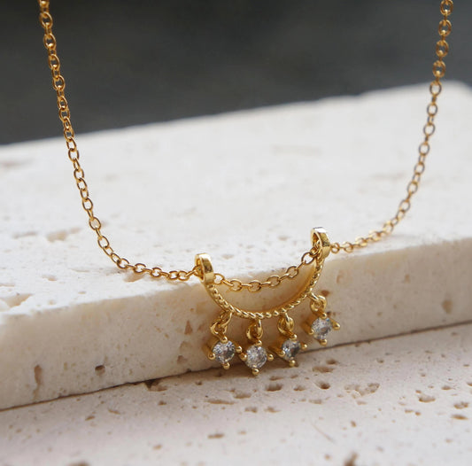 Tiny Stars Gold Necklace, Dainty Crystal Charm Pendant, Sparkly Jewelry Gift for Her, CZ Crystals Necklace, Delicate Necklace for Woman