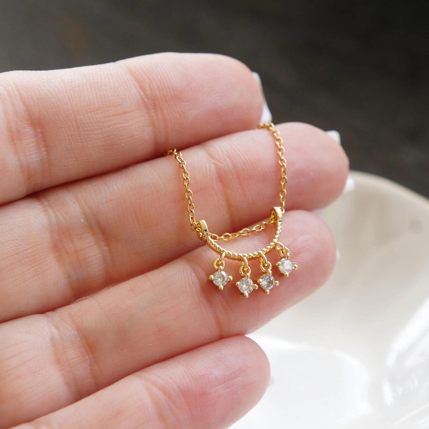 Tiny Stars Gold Necklace, Dainty Crystal Charm Pendant, Sparkly Jewelry Gift for Her, CZ Crystals Necklace, Delicate Necklace for Woman