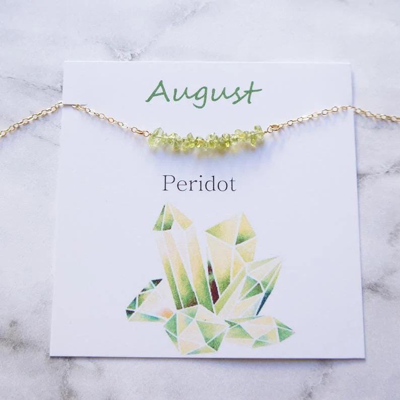 Peridot Necklace August Birthstone Personalized Gift Necklace Green Peridot Delicate Gold Necklace Hand Beaded Gemstone Necklace