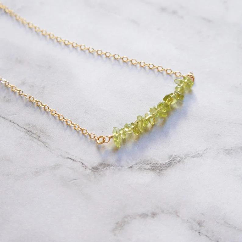 Peridot Necklace August Birthstone Personalized Gift Necklace Green Peridot Delicate Gold Necklace Hand Beaded Gemstone Necklace