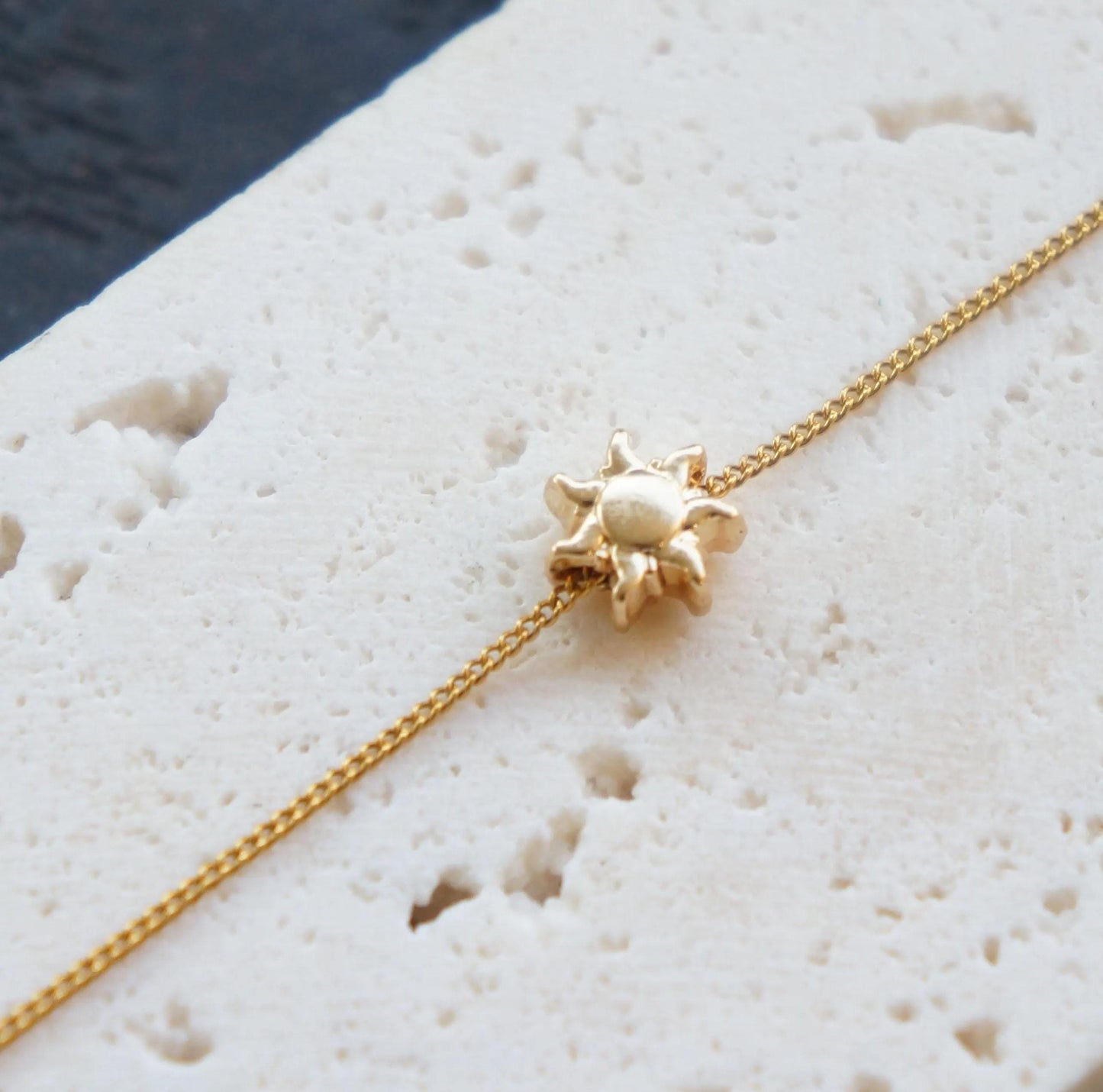 Dainty Gold Necklace Sun Bead Charm, Delicate Chain, Small Gift, Cute, Gift for Her, Tiny Gold Necklace, Jewelry, Necklace for Woman