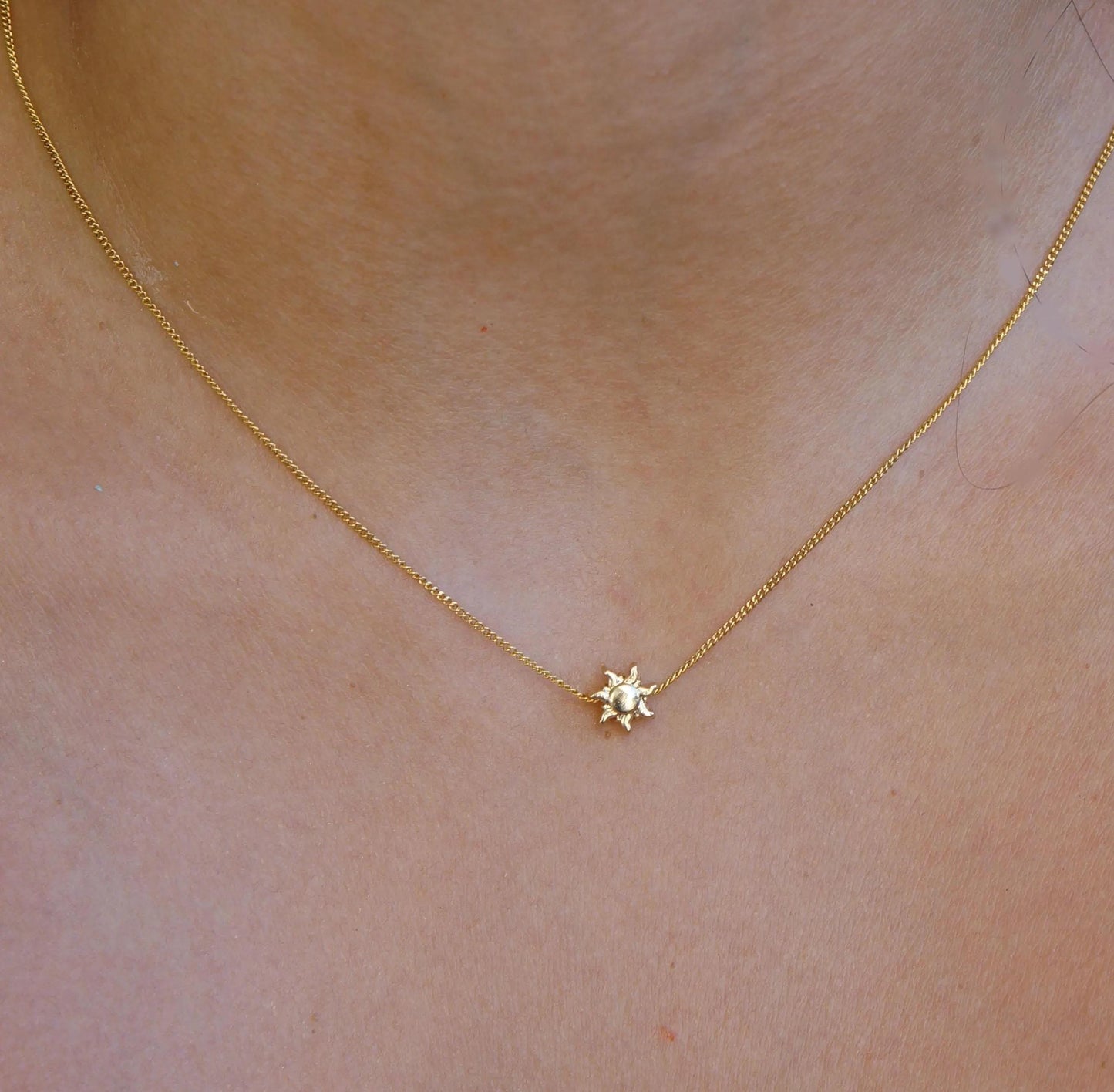 Dainty Gold Necklace Sun Bead Charm, Delicate Chain, Small Gift, Cute, Gift for Her, Tiny Gold Necklace, Jewelry, Necklace for Woman