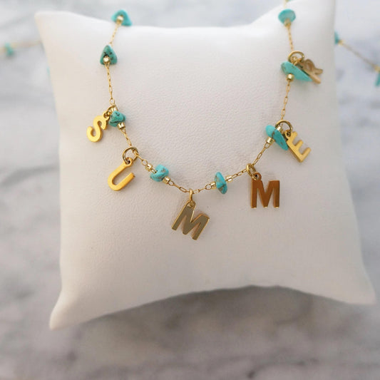 Initial Necklace Turquoise Beaded Necklace Personalized Necklace Tribe Friendship Necklace Custom Gold Necklace Birthday Gift for Women