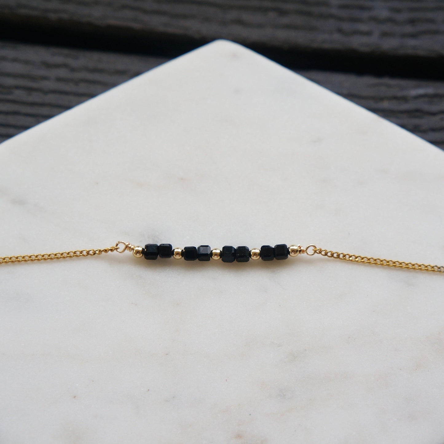 Black Tourmaline Delicate Gem Bracelet Protection Bracelet Genuine Tiny Black Tourmaline Stacking Bracelet for Her Gift Idea